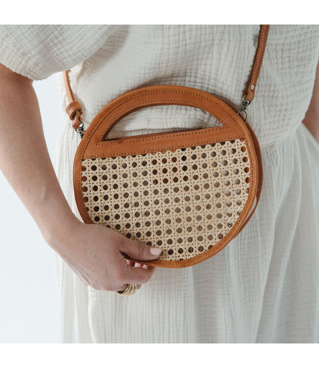 Pokoloko Round Leather Bag with Cane Accent