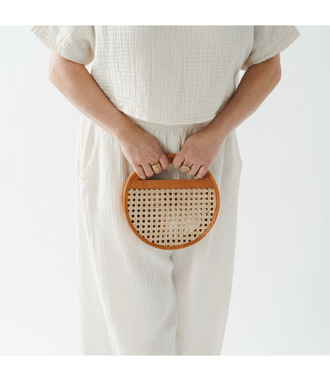 Pokoloko Round Leather Bag with Cane Accent