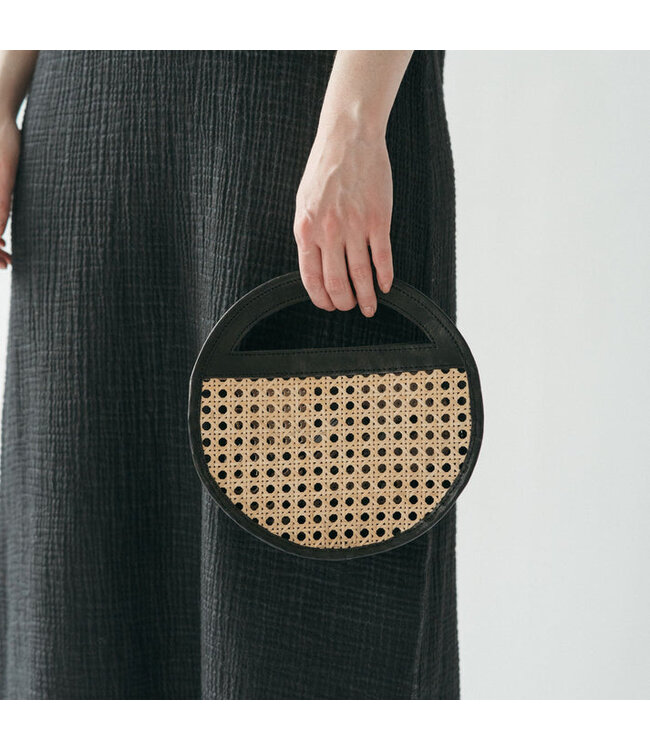 Pokoloko Round Leather Bag with Cane Accent