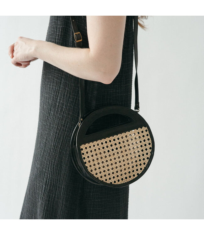 Pokoloko Round Leather Bag with Cane Accent