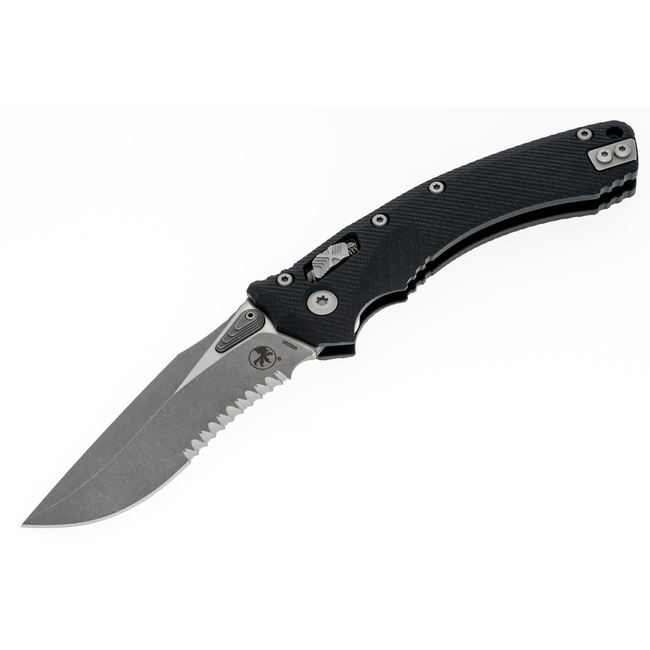Microtech - Amphibian Ram-Lok - Apocalyptic Partial Serrated Black Fluted G10