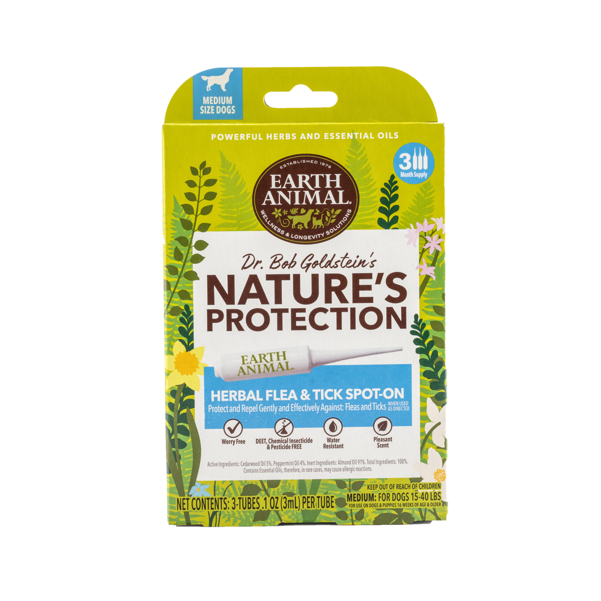Earth Animal Dog Herbal Flea & Tick Spot-On Medium Dog - Tailwaggers Earth Animal Dog Herbal Flea & Tick Spot-On Medium Dog - Tailwaggers