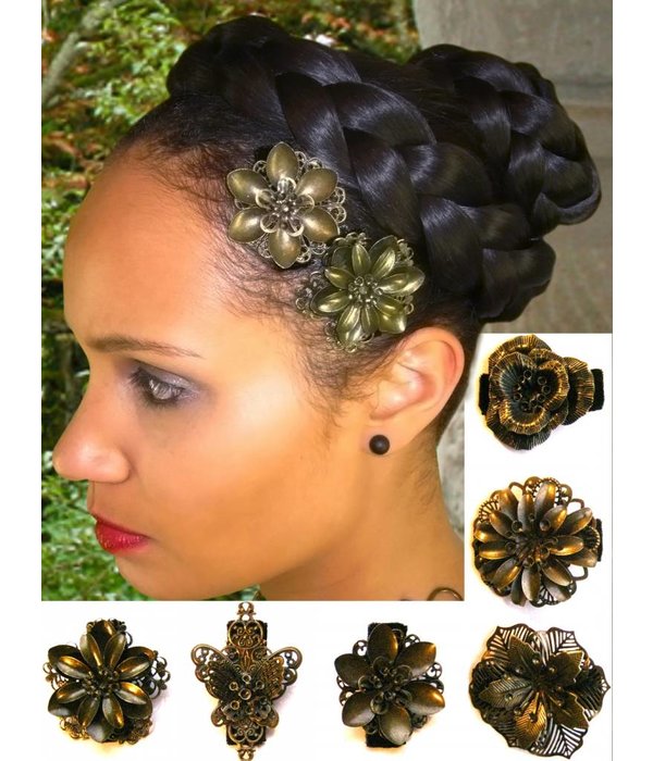 Steampunk Hair Flower Set bronze, 2-6 pcs