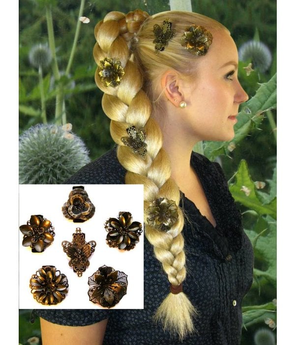 Steampunk Hair Flower Set bronze, 2-6 pcs