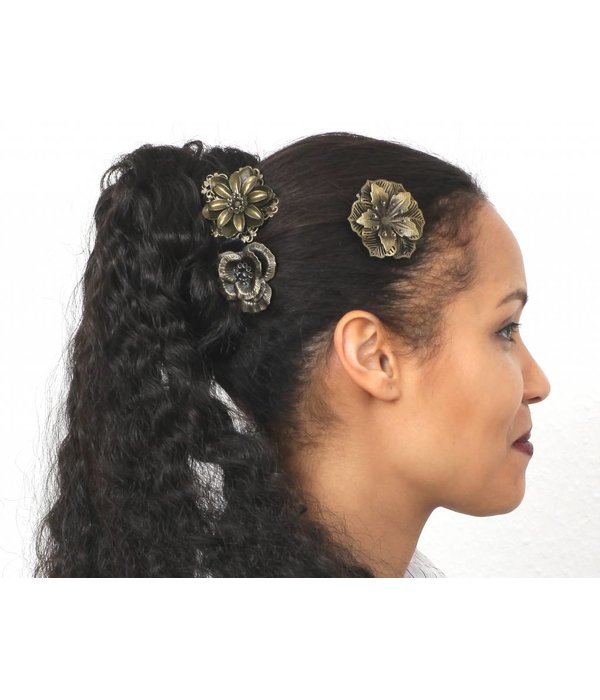 Steampunk Hair Flower Set bronze, 2-6 pcs