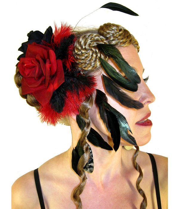 Feather Fascinator Red Passion Burlesque
