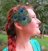 Boho Bride Peacock Feather Headpiece - antique brass flower