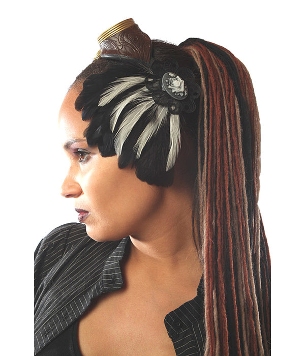 Gothic Feather Fascinator Snow White Black White Magic Tribal