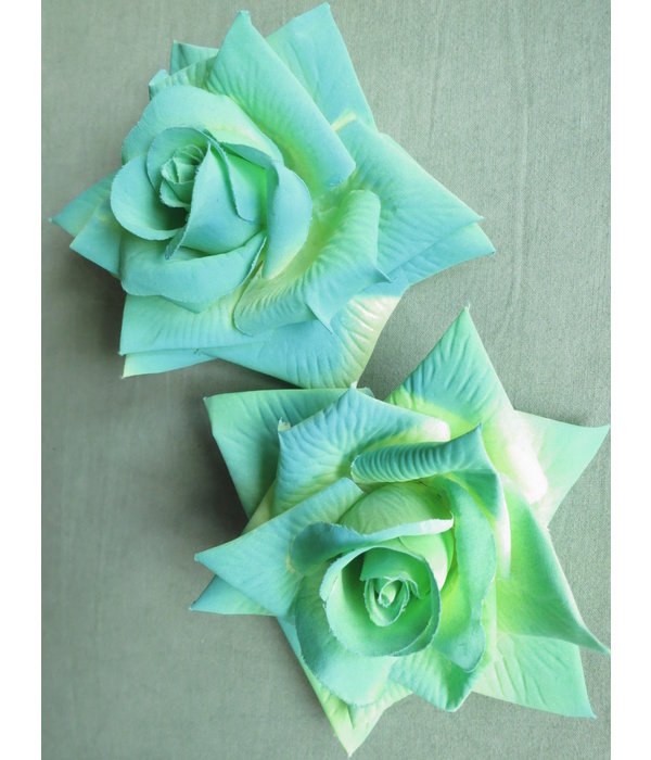 Rose hair flower teal green