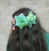 Rose hair flower teal green