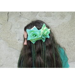 Rose hair flower teal green