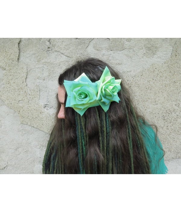 Rose hair flower teal green