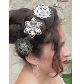Tribal Fusion Hair Flower Set, silver