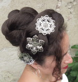 Tribal Fusion Hair Flower Set, silver