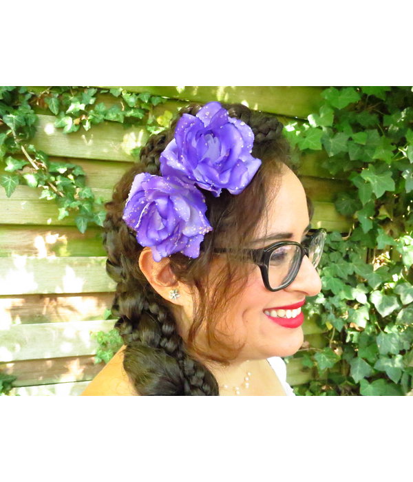 Purple Rose Hair Flowers 2 x