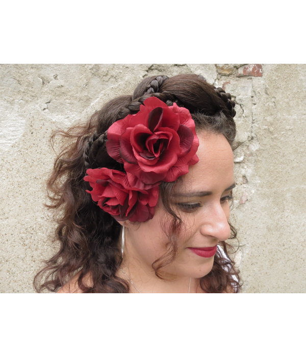 Wine Red Rose Hair Flower 2 x