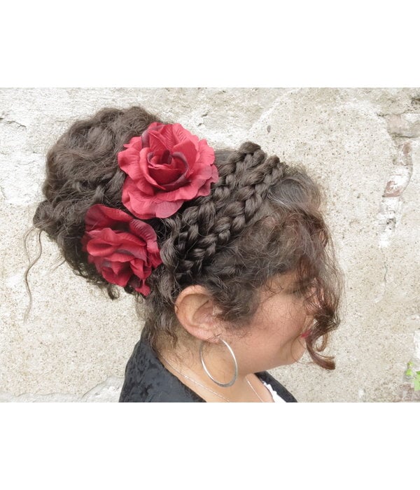 Wine Red Rose Hair Flower 2 x