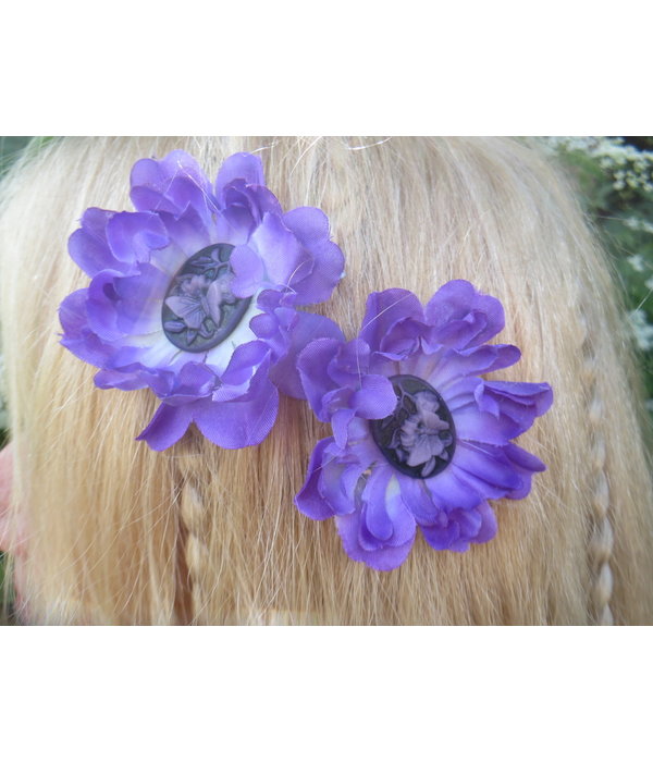 Purple Cameo Hair Flowers 2 x