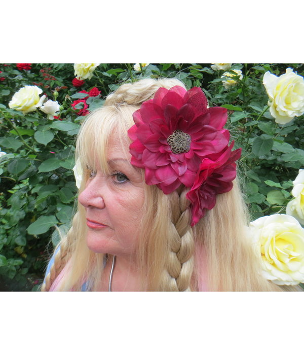 Pink Wine Dahlia Hair Flowers 2 x