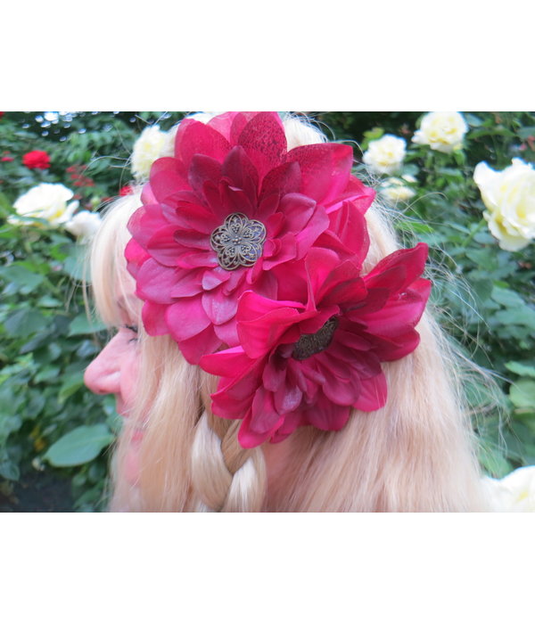 Pink Wine Dahlia Hair Flowers 2 x