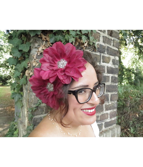 Pink Wine Dahlia Hair Flowers 2 x