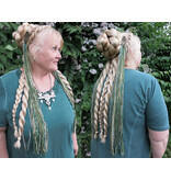 Golden Elf (Peacock) yarn falls & tassels