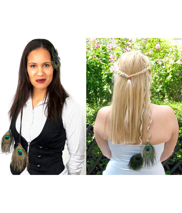 Clip-in Braids with Peacock Feathers