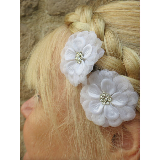 White Rhinestone Hair Flowers