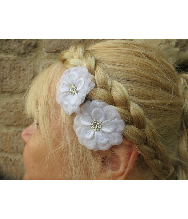 White Rhinestone Hair Flowers