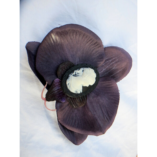 Dark Purple Satin Orchid with Cameo Gothic Jewelry MAGIC TRIBAL