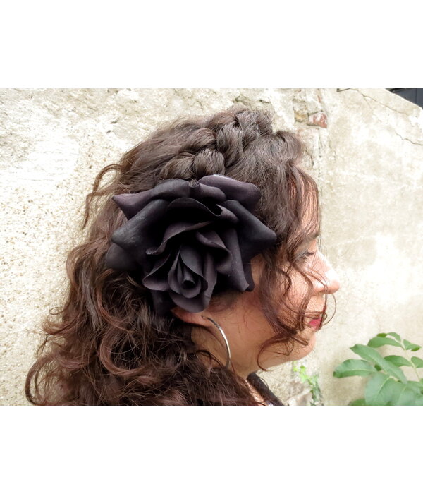 Black Velvet Rose Hair Flower 2 x