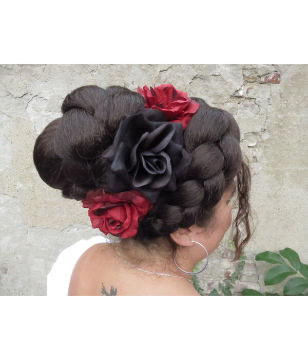 Black & Wine Red Rose Hair Flowers