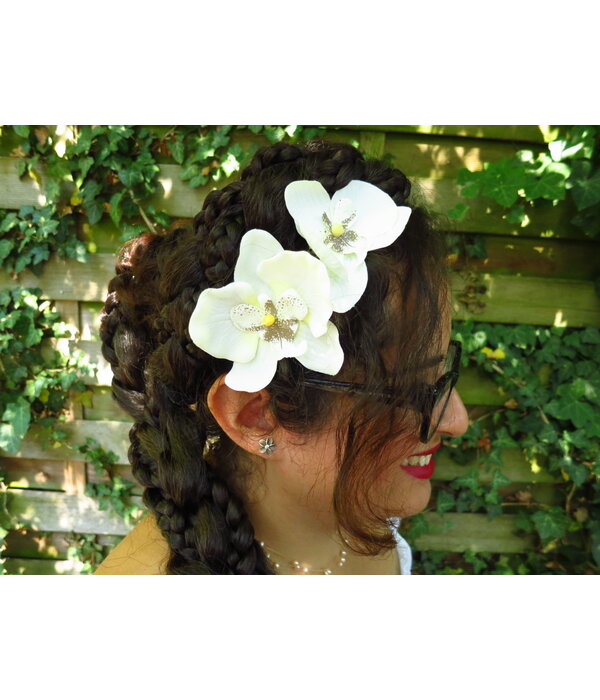 Ivory Orchid Hair Flowers 2 x