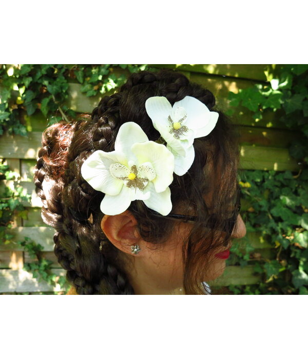 Ivory Orchid Hair Flowers 2 x