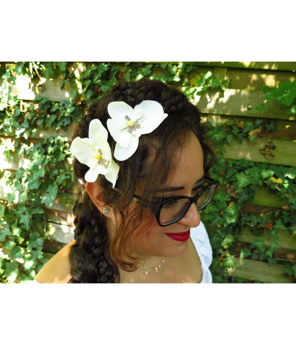 Ivory Orchid Hair Flowers 2 x