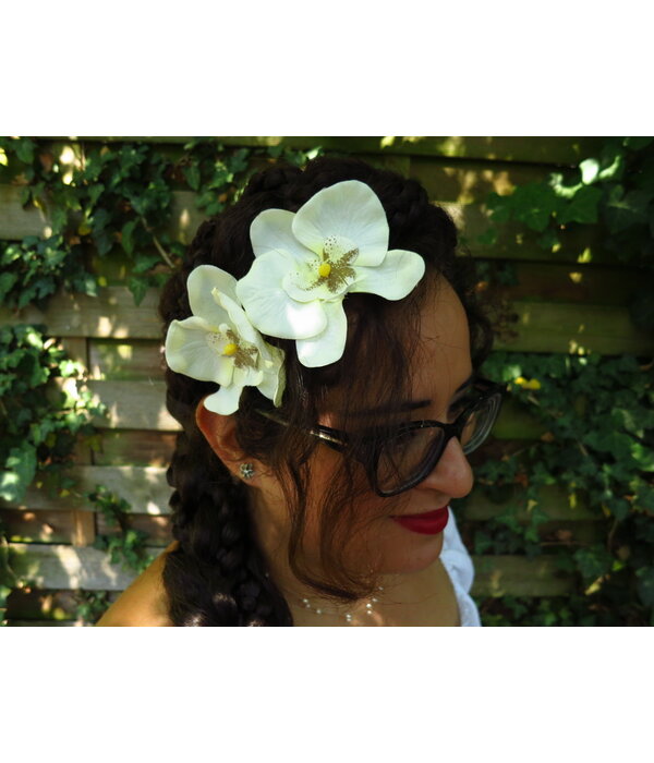 Ivory Orchid Hair Flowers 2 x