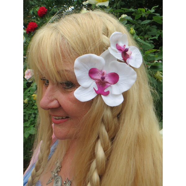 Orchid Hair Flower white pink 2x