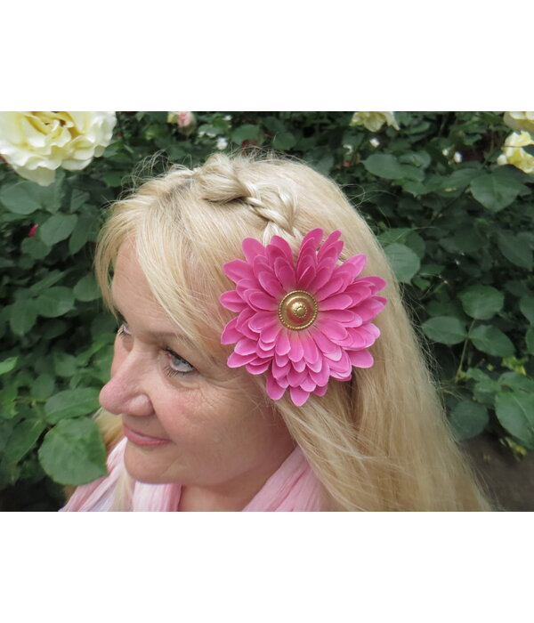 Pink Button Hair Flower 2 x