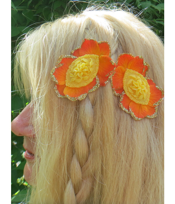 Bollywood Hair Flowers, Orange Gold