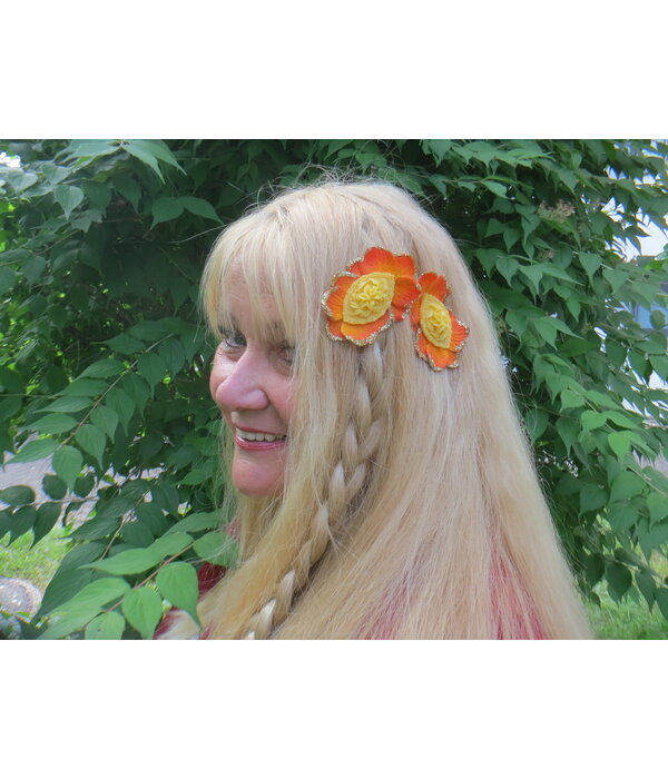 Bollywood Hair Flowers, Orange Gold