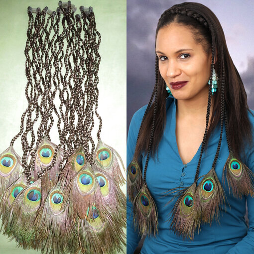 Clip-in Braids with Peacock Feathers