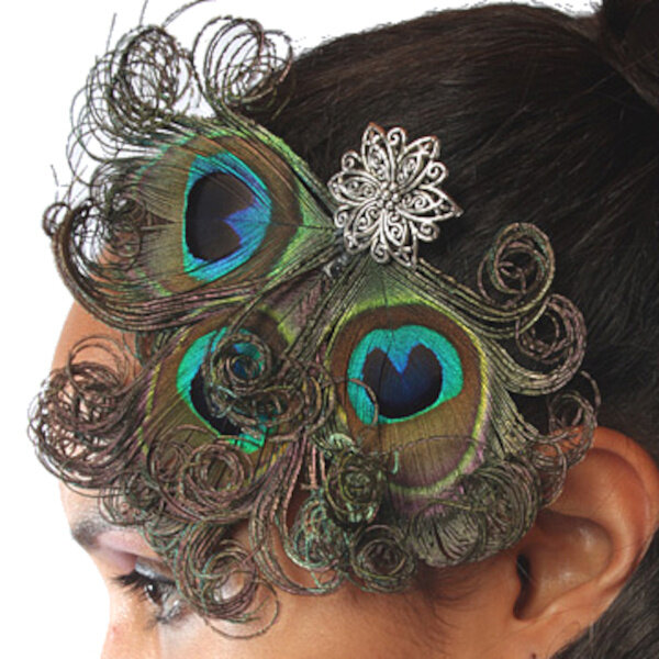 Curly Peacock Feather Goth Headpiece