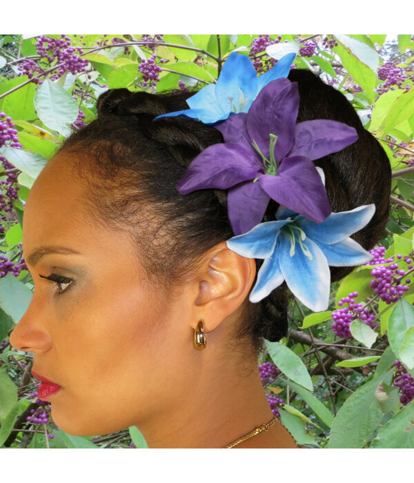 Hair Flower Set Lilies blue & purple