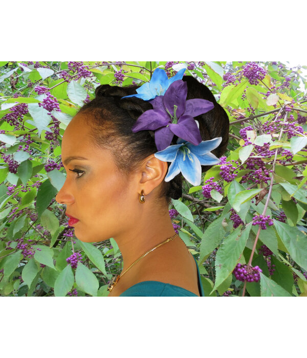 Hair Flower Set Lilies blue & purple