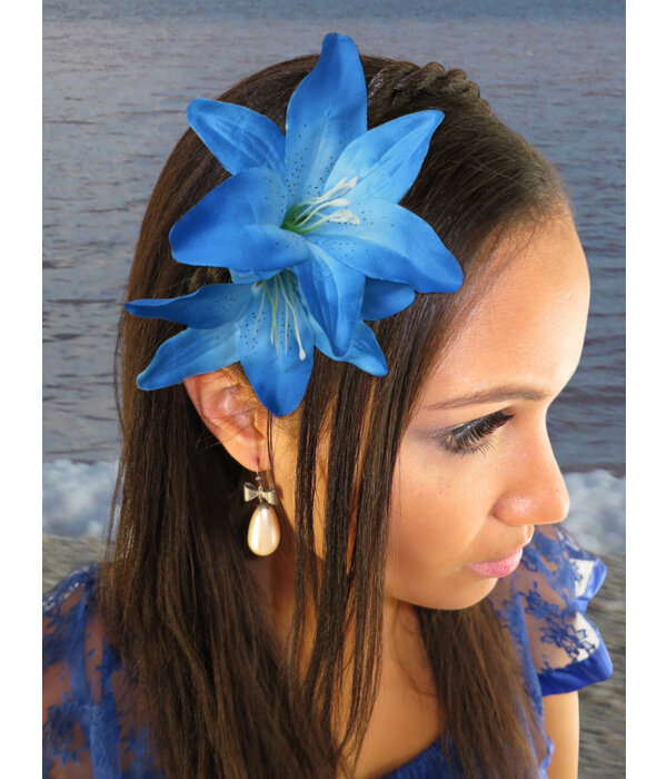Hair Flower Set Lilies blue & purple