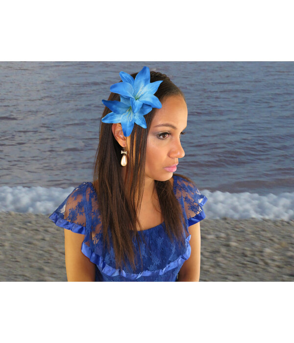 Hair Flower Set Lilies blue & purple