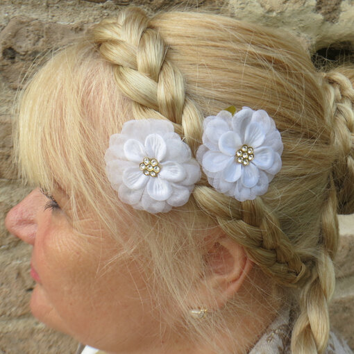White Rhinestone Hair Flowers
