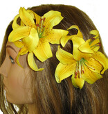 Yellow Double Lily Hair Flower 2 x