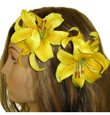 Yellow Double Lily Hair Flower 2 x