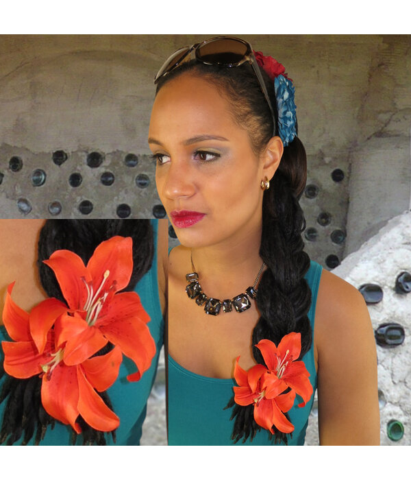 Orange Double Lily Hair Flower 2 x